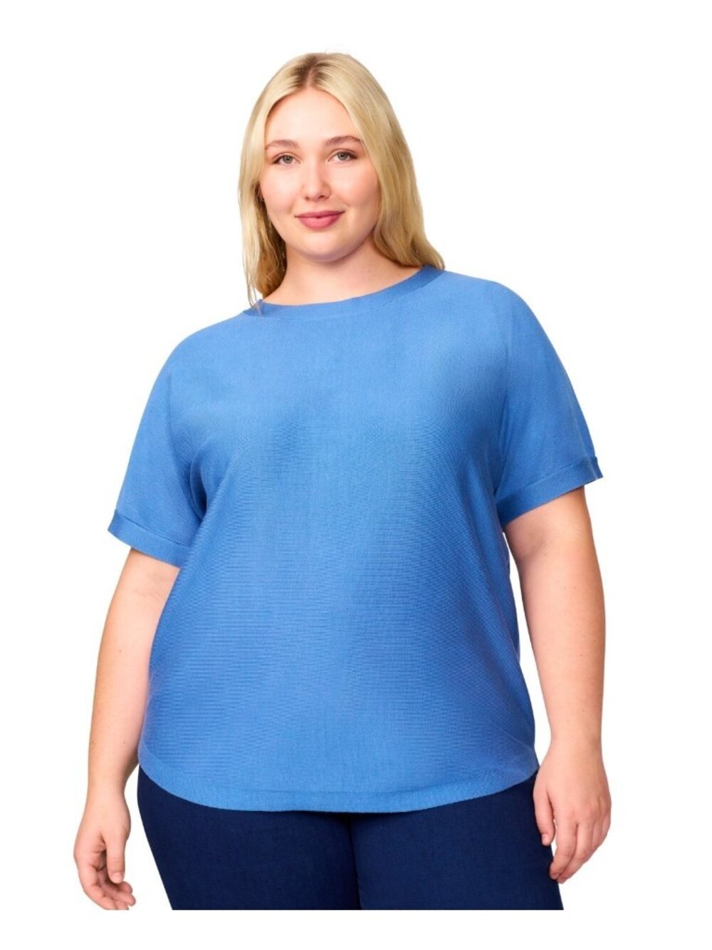 Melissa Paige Plus Size 3X Button-Back Boat neck Dolman-Sleeve Sweater Blue $52